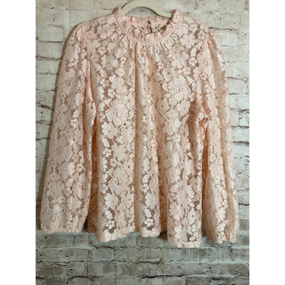 NEW Cloth & Portrait Coquette Top Womens XXL Pink All Over Lace Romantic Sheer